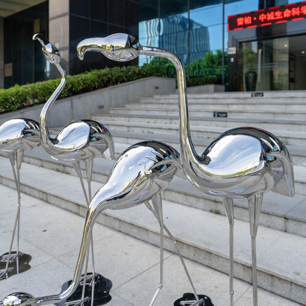 Mirror Stainless Steel Flamingo Sculpture Outdoor Garden Square Decoration Artwork - Image 4