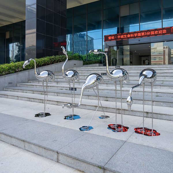 Mirror Stainless Steel Flamingo Sculpture Outdoor Garden Square Decoration Artwork