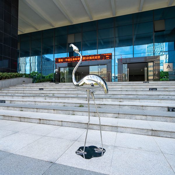 Mirror Stainless Steel Flamingo Sculpture Outdoor Garden Square Decoration Artwork - Image 2