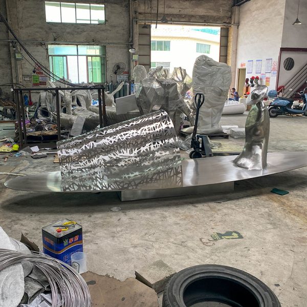 Sculpture Factory Stainless Steel Floating Boat Sculpture - Image 4