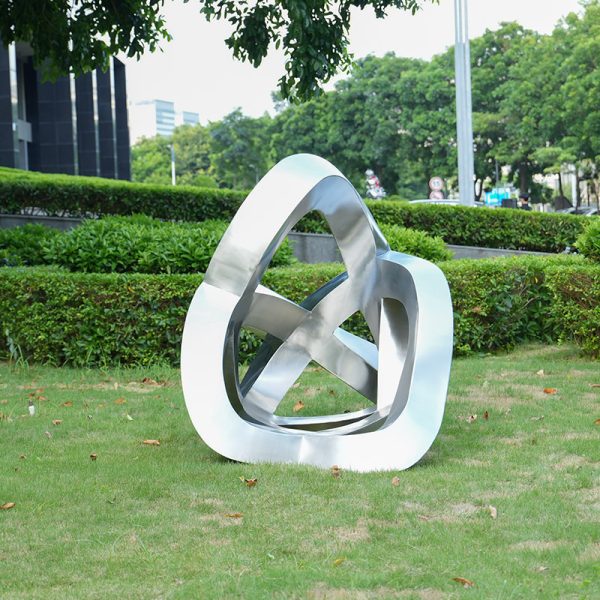 Modern abstract art sculpture silver interlaced