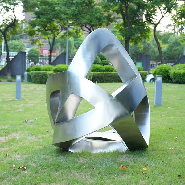 Modern abstract art sculpture silver interlaced - Image 4