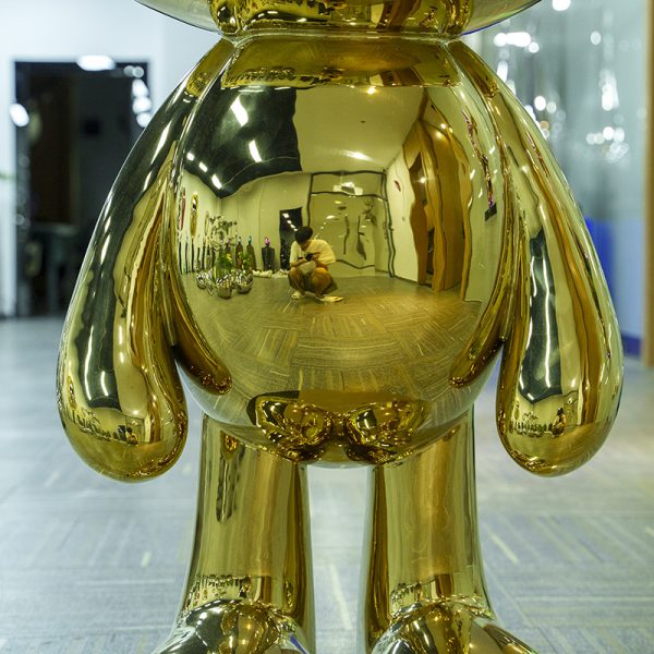 Gold Stainless Steel Teddy Bear Sculpture - Image 3