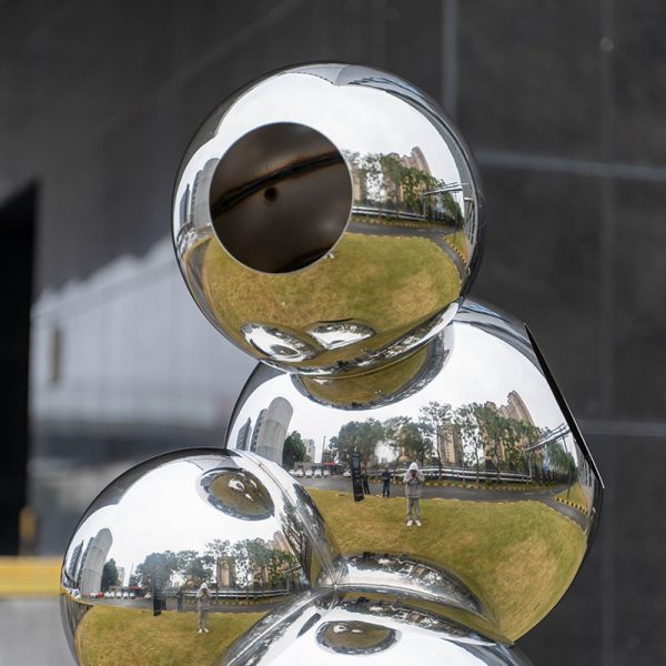 Modern Stainless Steel Balanced Sphere Sculpture - Image 4