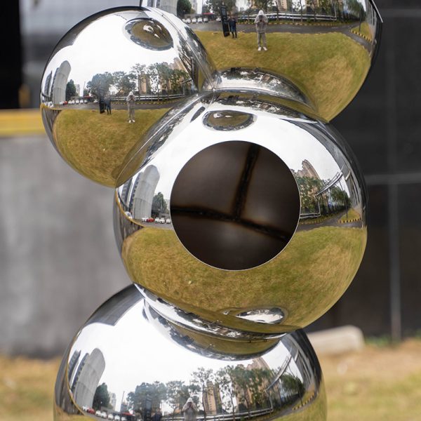 Modern Stainless Steel Balanced Sphere Sculpture - Image 3