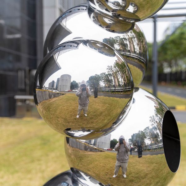 Modern Stainless Steel Balanced Sphere Sculpture - Image 2