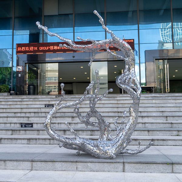 Silver abstract tree branch outdoor stainless steel garden sculpture - Image 4
