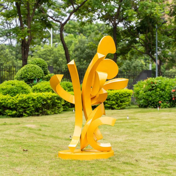 Sunshine Rhythm Yellow stainless steel abstract sculpture Outdoor Garden Landscaping Square Decoration Art Decoration