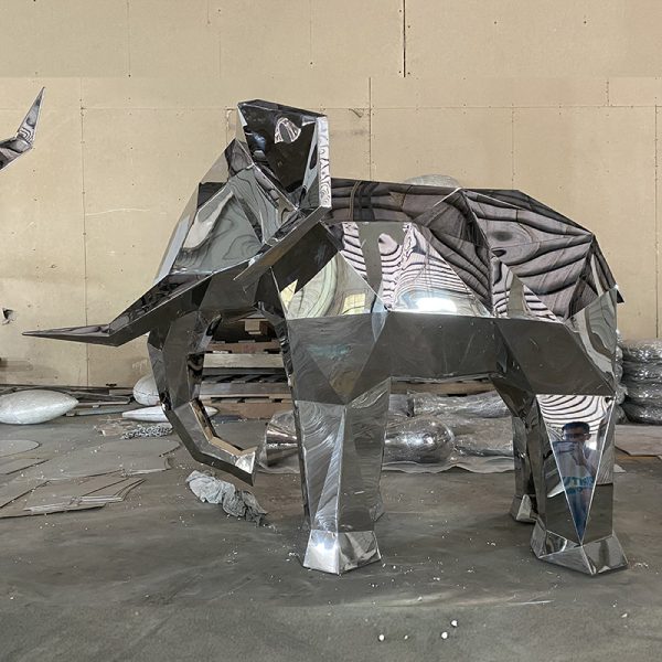 Stainless steel geometric elephant sculpture modern decorative art - Image 3